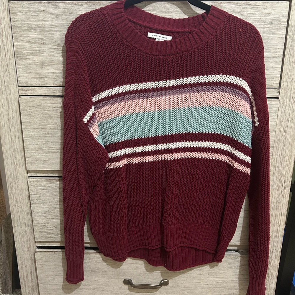 American Eagle Outfitters Burgundy Striped Sweater